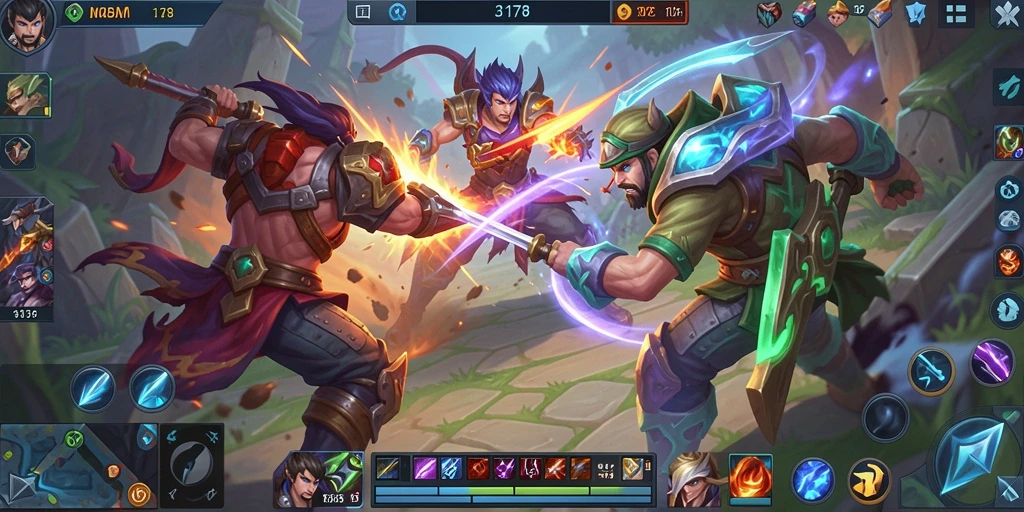 Screenshot utama 3178 menampilkan aksi pertarungan seru di arena MOBA.