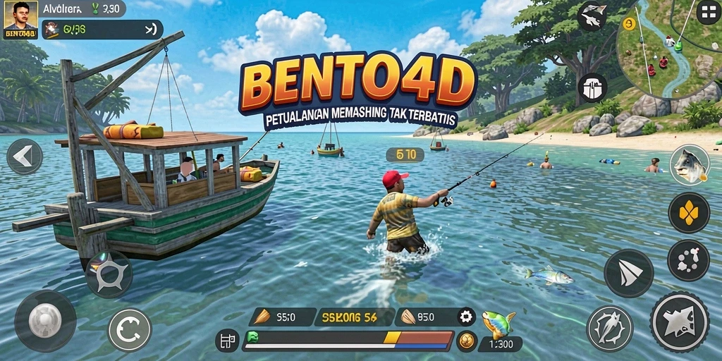 Screenshot gameplay BENTO4D yang menampilkan suasana memancing yang mendebarkan.