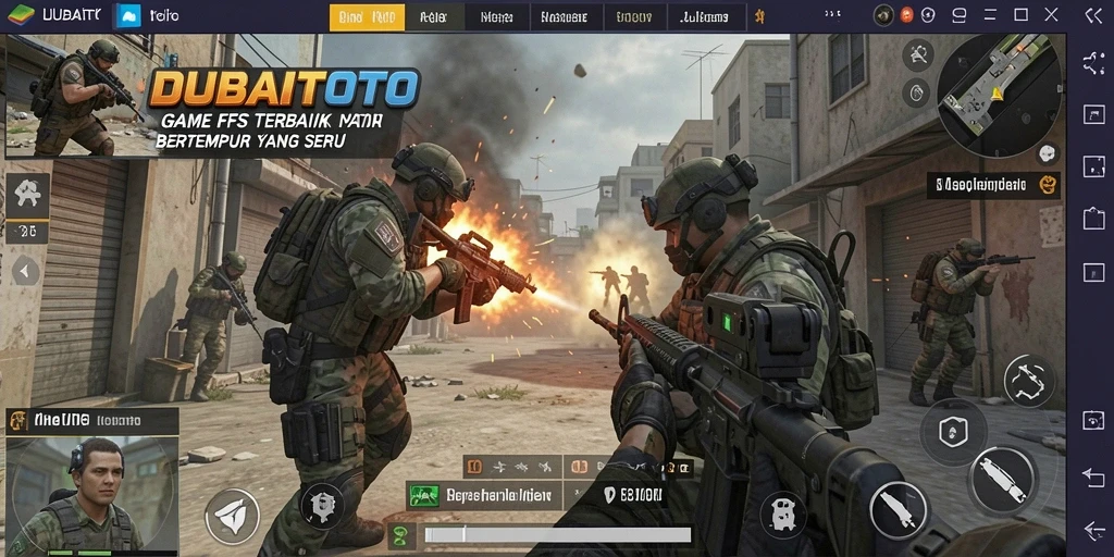 Tampilan gameplay seru DUBAITOTO dalam pertempuran FPS.