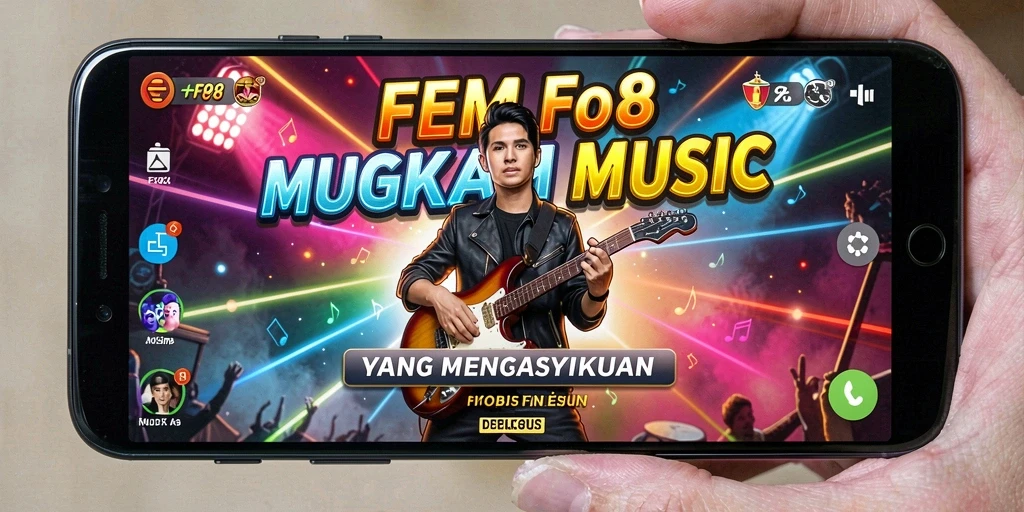 Tampilan permainan FO8 dengan alat musik virtual yang menarik.