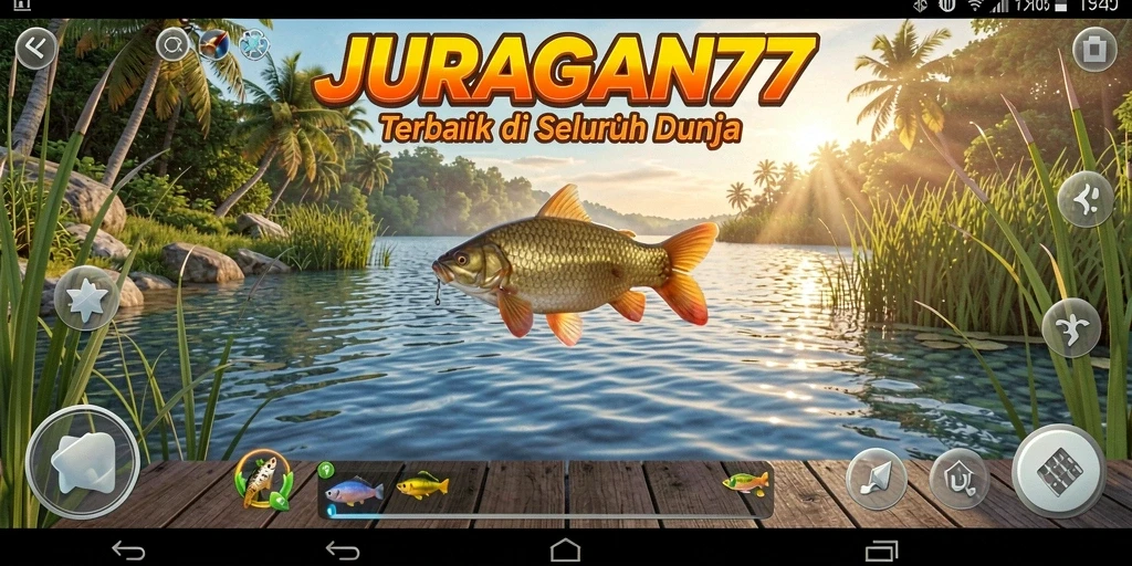 Screenshot gameplay JURAGAN77 menunjukkan aksi memancing yang seru.