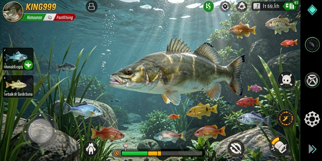 Tampilan gameplay KING999 yang menakjubkan saat memancing di laut.