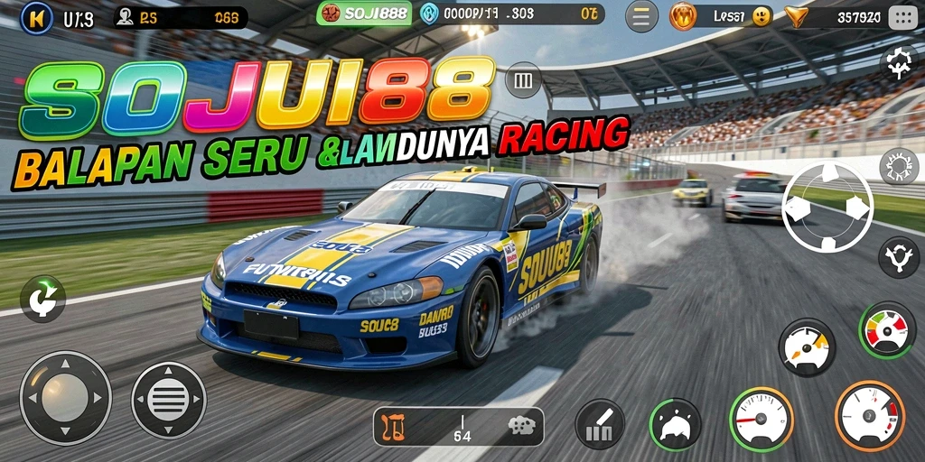 Gambaran gameplay SOJU88 yang mendebarkan dan penuh aksi balapan.